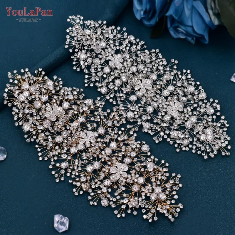 YouLaPan Golden Wedding Crystal Headband Hair Accessories Woman Wedding Hair Jewelry Rhinestone Bridal Tiara and Headdress HP240 - Image 2