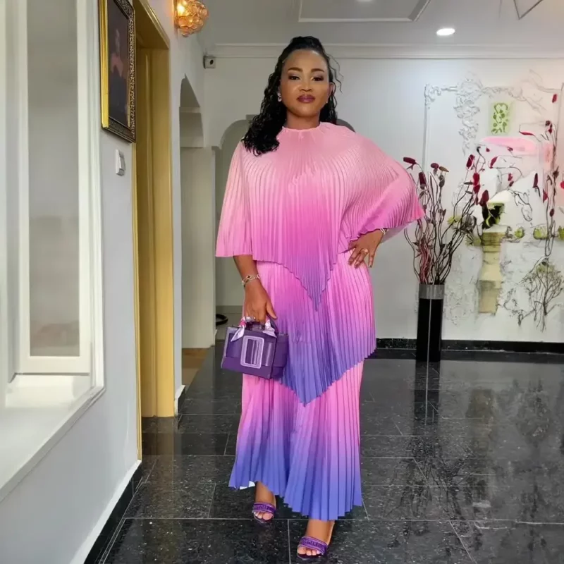 Plus Size African Clothes for Women Autumn Elegant Polyester Party Evening Pleat Top Skirt Gowns Dashiki Africa Clothing Outfits - Image 4