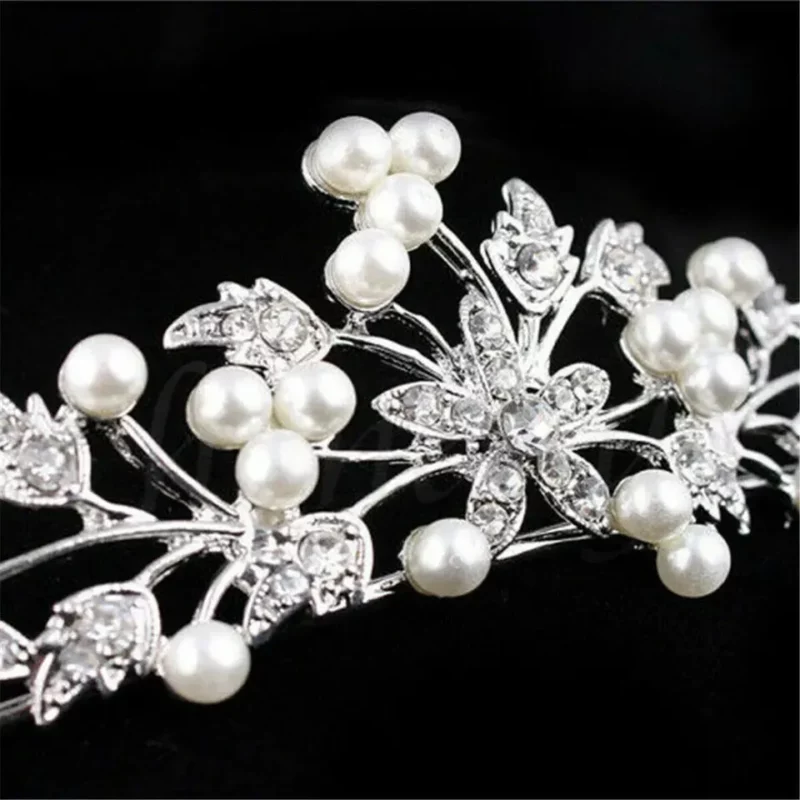 Bride Pearl Crown Headband Diamond Hair Accessories Alloy Rhinestone Princess Wedding Headband Bridal Headpieces Bride Crowns - Image 2