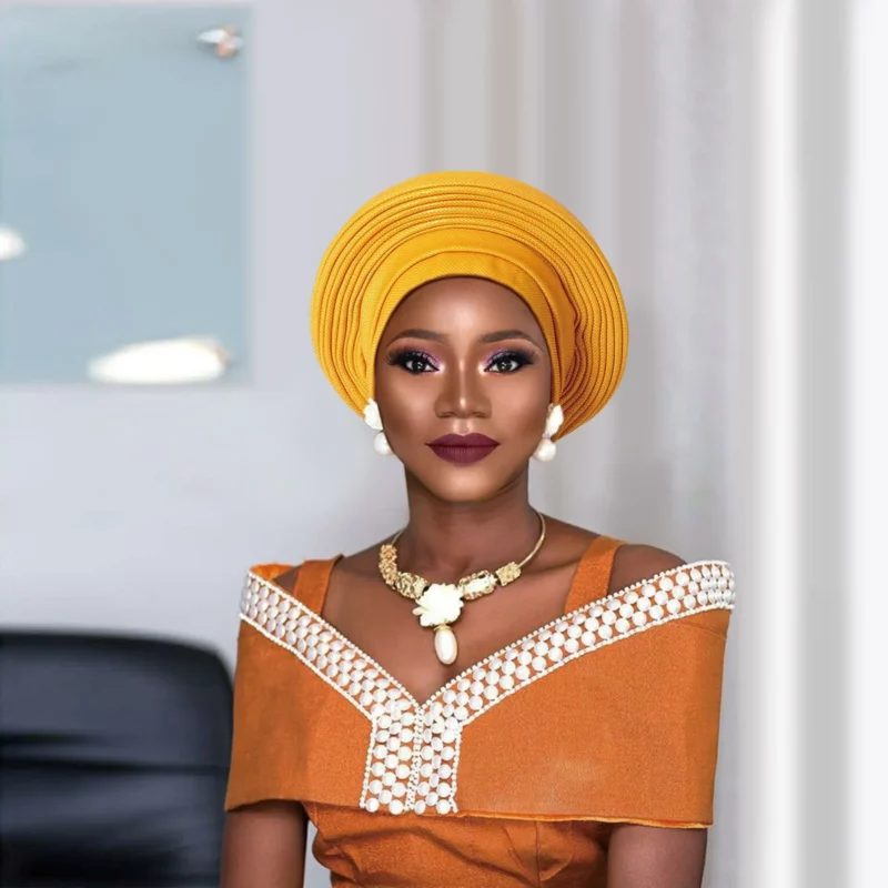 African Headtie Nigeria Head Ties Wedding Party Elegant Turban Already Made Women's Auto Gele Female Head Wraps - Image 2
