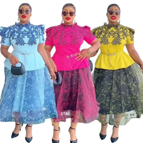 2 Piece Women Set Dashiki African Clothes Spring Autumn New Fashion 3/4 Sleeve Top And Pants Suit High Street Lady Chic Sets