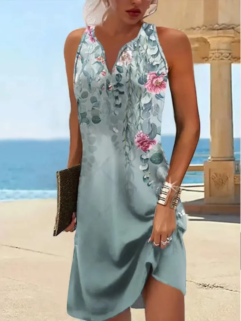Women's Dresses Summer Fashion Stitching V Neck Loose Bohemian Vacation Woman Basic sleeveless Vestidos - Image 6