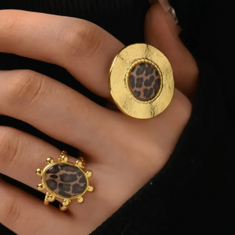 XINYI 18K PVD Golden Plated 304 Stainless Steel Rings Chunky Jewelry High QualityCharm Stylish Boho Leopard Golden Jewelry - Image 3