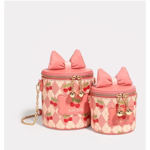 TOUTOU Cherry Cute Sweet Bow Chain Shoulder Crossbody Bucket Bag Accessories