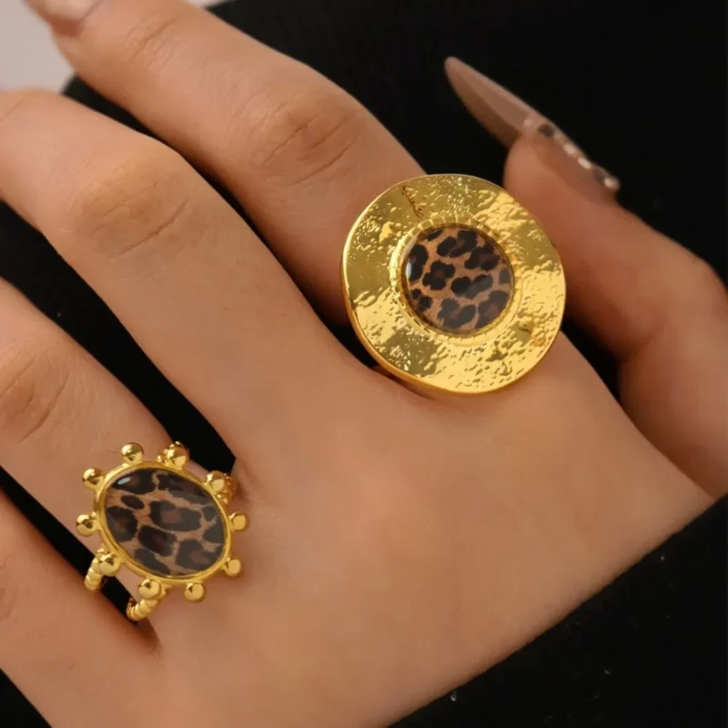 XINYI 18K PVD Golden Plated 304 Stainless Steel Rings Chunky Jewelry High QualityCharm Stylish Boho Leopard Golden Jewelry - Image 4