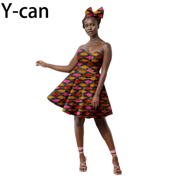 Tube Top Dress for Women African Ankara Wax Print Mini Dress Match Headscarf Sexy African style Party Evening Dress 2525031