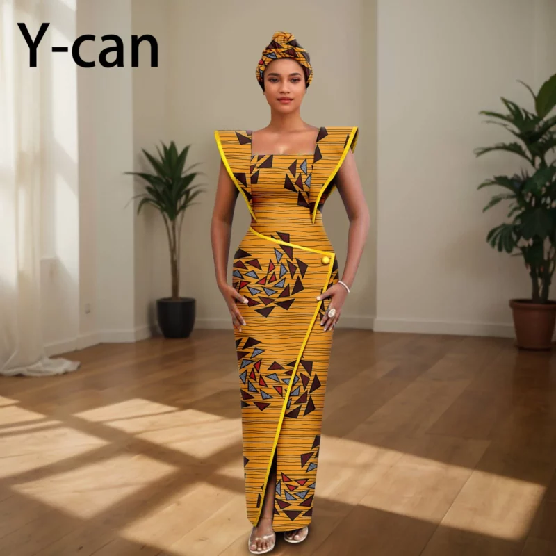 Ankara Dress for Women Luxury Sleeveless Dress Slim Fit Party Evening Gown Vestidos with Headwrap African Dress 2425157 - Image 5