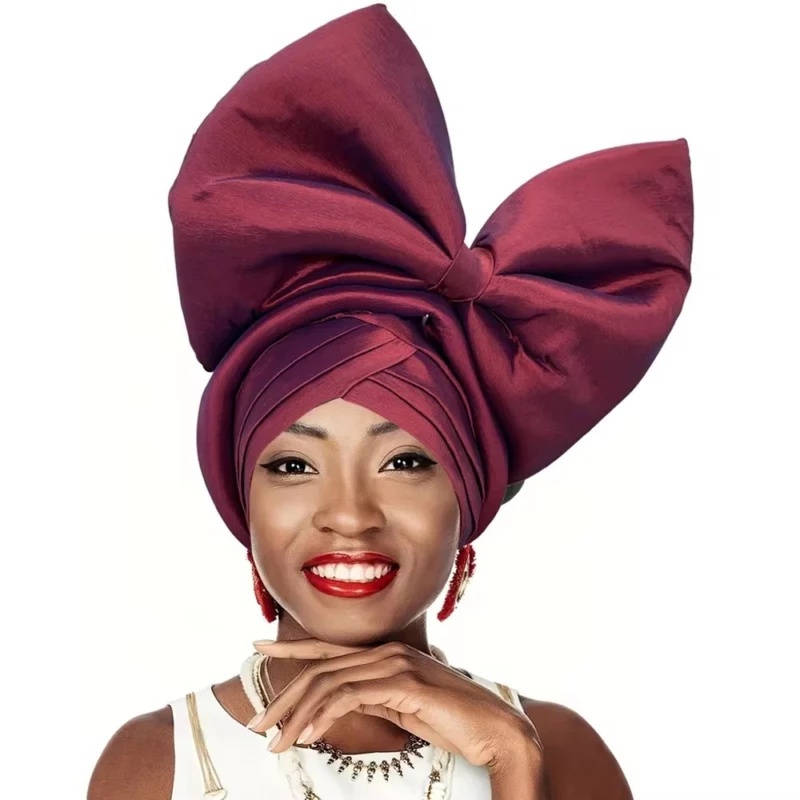 Nigerian Gele Headtie Aso Oke 2024 High Quality African Aso Oke Gele Already Made Auto Gele African Turban Cap for Party Wedding - Image 2