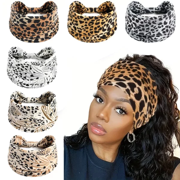 Wide Headbands Women Knotted Turban Headband Elastic Non Slip Hairbands Boho Head Wraps Workout Leopard Yoga Cotton Hair Scarfs