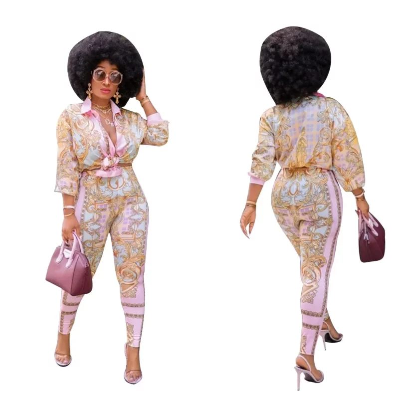 2 Piece Sets African Sets For Women New African Print Elastic Bazin Baggy Pants Rock Style Dashiki Famous Suit Lady Outfits - Image 2