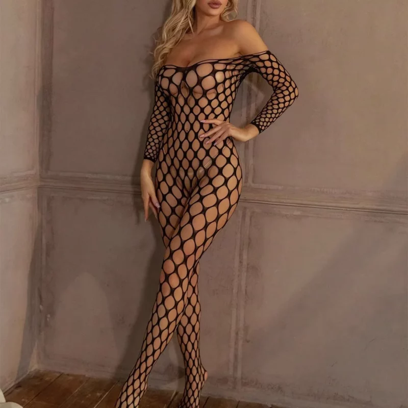 Sexy Crotchless Lingerie For Women Fishnet Teddy Bra Set Erotic Costumes Stretch Mesh Hollow Bodystockings Female Underwear Sets - Image 6