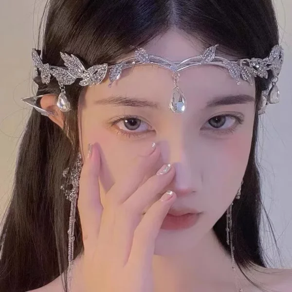 Fashionable Elf Crown Hair Jewelry, Heart Shape Ethnic Style Oriental Gentle and Elegant Hair Band Hair Accessories for Women