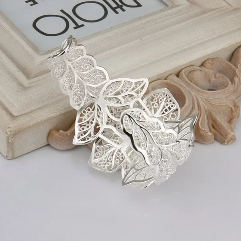 925 Sterling Silver jewelry bangle Hot engagement exquisite retro charm hollow big women lady flowers openings bracelet - Image 5