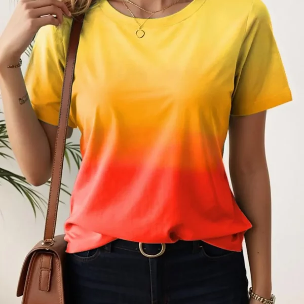 Women's T-Shirts For Women 3d Gradient Print Tees Casual Street Femalewear Summer Oversized T-Shirt Fashion Lady Y2k Clothing