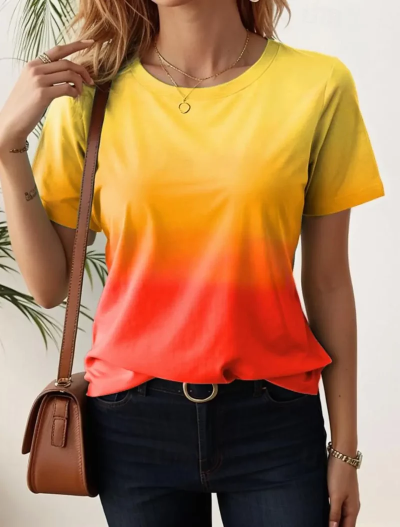 Women's T-Shirts For Women 3d Gradient Print Tees Casual Street Femalewear Summer Oversized T-Shirt Fashion Lady Y2k Clothing