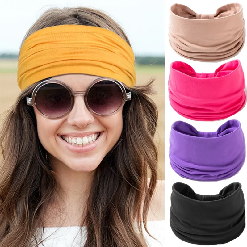 Wide Headband For Women Black Stylish Head Wraps Boho Thick Hairbands Large African Sport Yoga Turban Hair Band Hair Accessories - Image 3