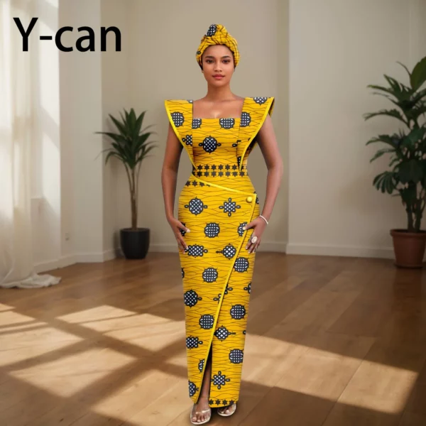 Ankara Dress for Women Luxury Sleeveless Dress Slim Fit Party Evening Gown Vestidos with Headwrap African Dress 2425157