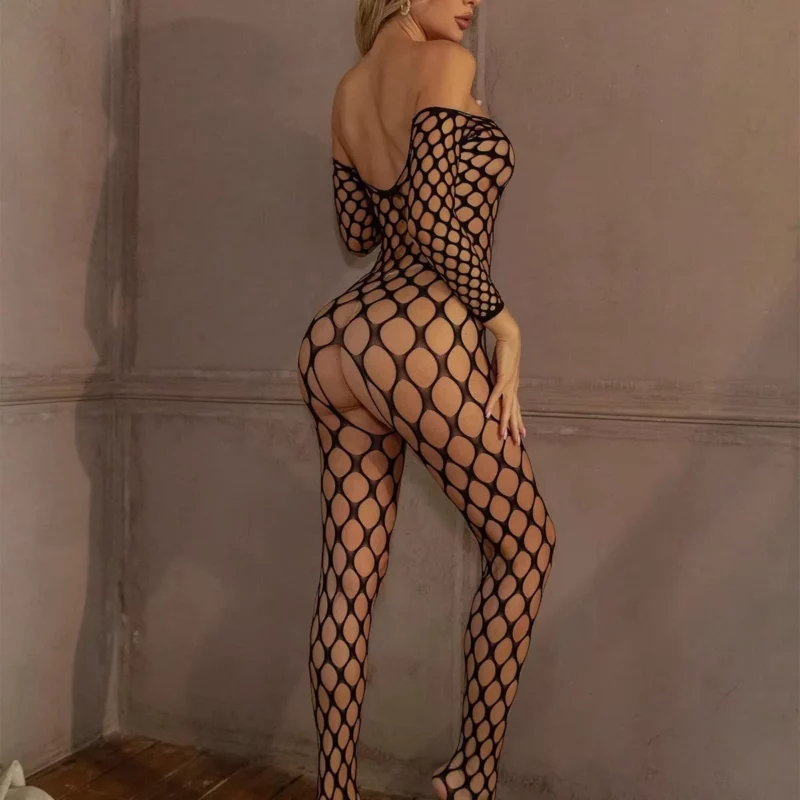 Sexy Crotchless Lingerie For Women Fishnet Teddy Bra Set Erotic Costumes Stretch Mesh Hollow Bodystockings Female Underwear Sets - Image 9