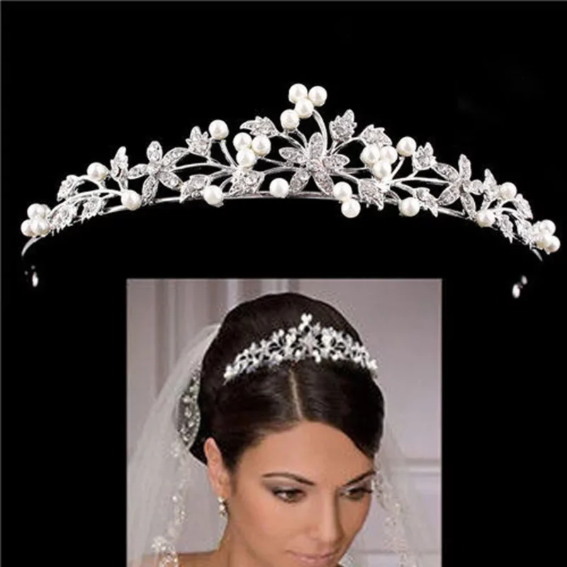 Bride Pearl Crown Headband Diamond Hair Accessories Alloy Rhinestone Princess Wedding Headband Bridal Headpieces Bride Crowns - Image 6