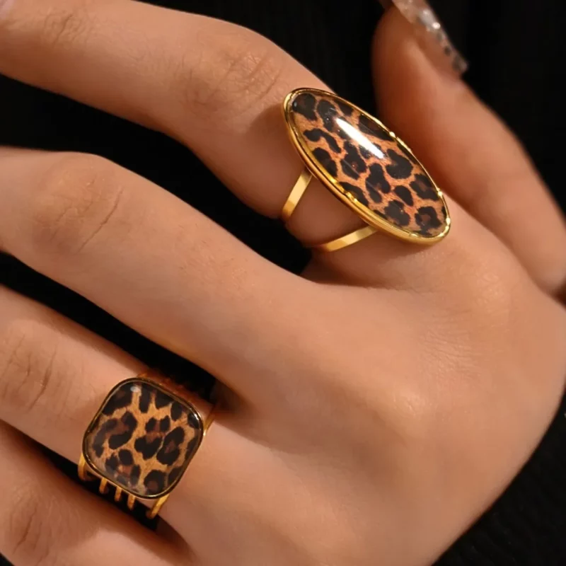 XINYI 18K PVD Golden Plated 304 Stainless Steel Rings Chunky Jewelry High QualityCharm Stylish Boho Leopard Golden Jewelry - Image 2