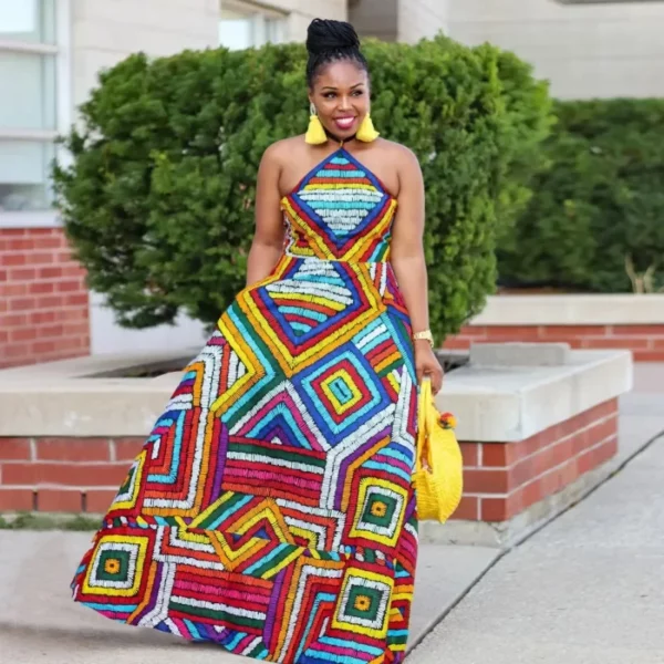 Customized African Dresses For Women Elegant Dashiki Summer Spaghetti Straps Maxi Dress Ladies Traditional Africa Clothing Fairy