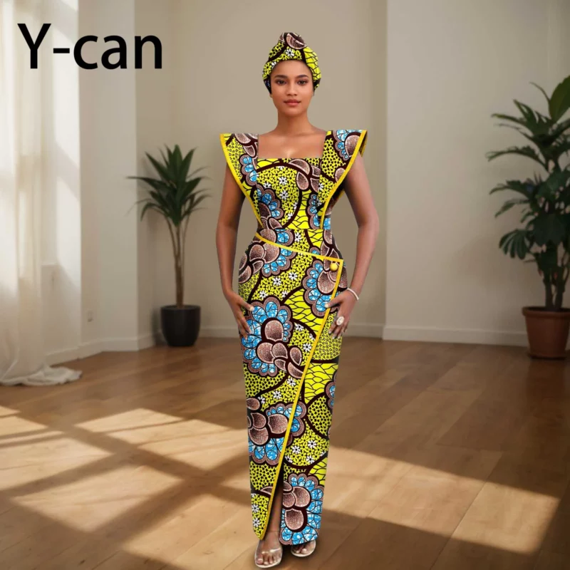 Ankara Dress for Women Luxury Sleeveless Dress Slim Fit Party Evening Gown Vestidos with Headwrap African Dress 2425157 - Image 3
