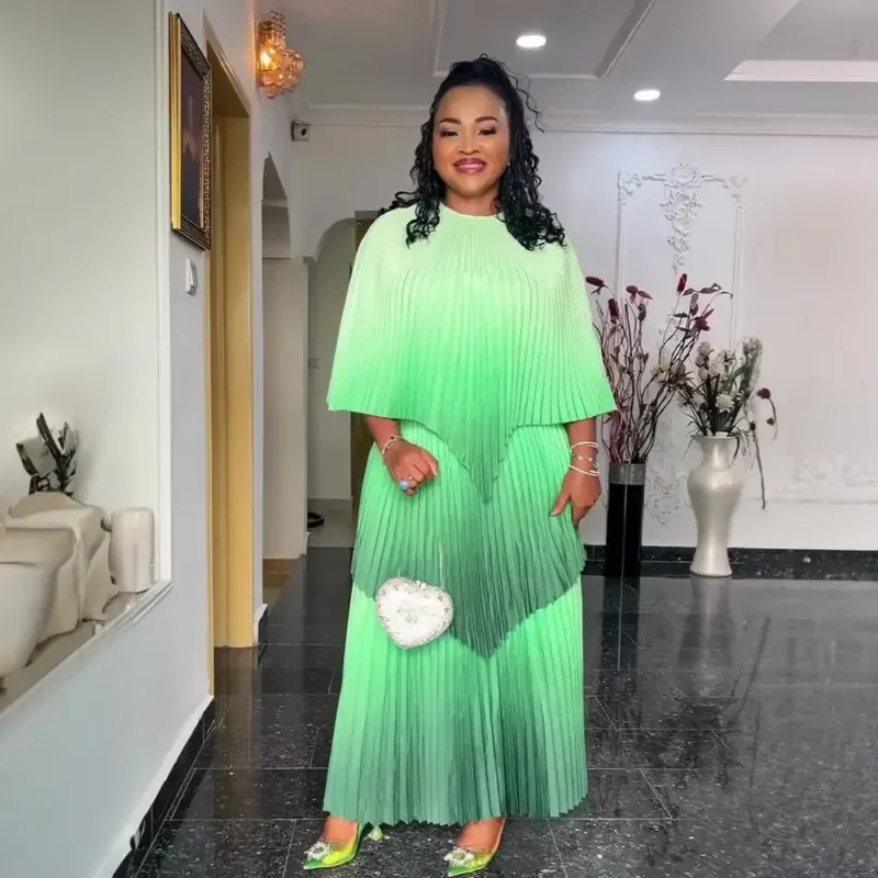 Plus Size African Clothes for Women Autumn Elegant Polyester Party Evening Pleat Top Skirt Gowns Dashiki Africa Clothing Outfits - Image 2
