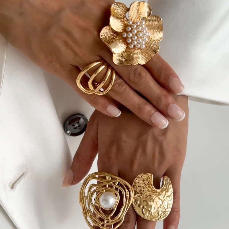 Ingemark 27 Styles Unique Exaggerated Big Flower Starfish Moon Rings Women Punk Geometric Adjustable Finger Ring Grunge Jewelry - Image 2