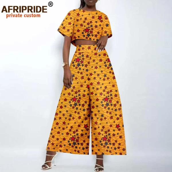 African Clothes for Women Crop Top and Wide-leg Pants 2 Piece Set Print Outfits Vintage Elegant Fashion Ankara Attire A2326002