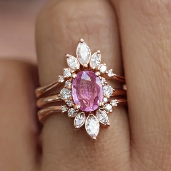 Attractive Inlaid with Pink White Zircon Stone Rings Fashion Round Party Rings Set for Women Jewelry