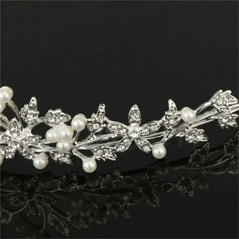Bride Pearl Crown Headband Diamond Hair Accessories Alloy Rhinestone Princess Wedding Headband Bridal Headpieces Bride Crowns - Image 5