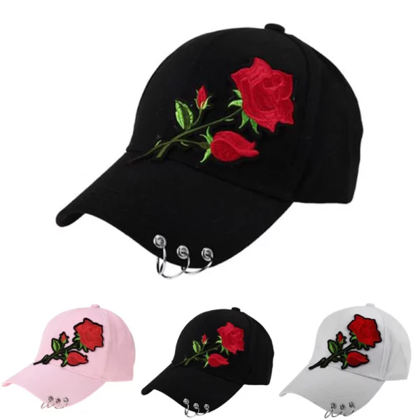 Vrouwen Mannen Hip Hop Kpop Snapback Baseball Cap Grote Rose Bloem Met Ringen Sport Dansen Reizen Vader Hoed Caps Streetwear verstelbare