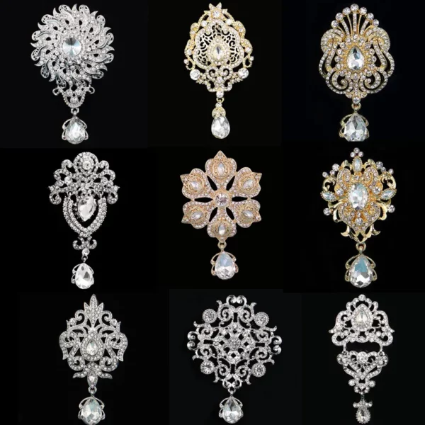 DIEZI Vintage Goud Zilver Kleur Kristal Broches voor Bruiloft Vrouwen Feestjurk Strass Bruidsboeket Water Drop Broche pins