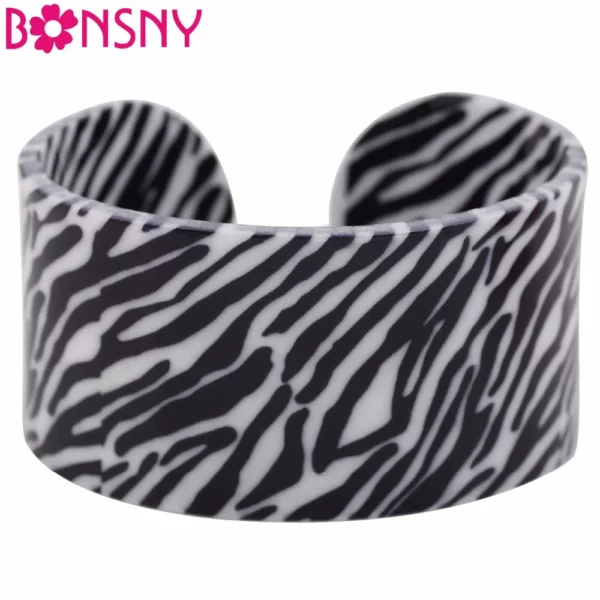 Bonsny Acryl Zebra Patroon Brede Paard Leuke Armbanden Armbanden Voor Vrouwen 2017 Nieuws Jungle Dier Sieraden Gift Bijoux Decoratie