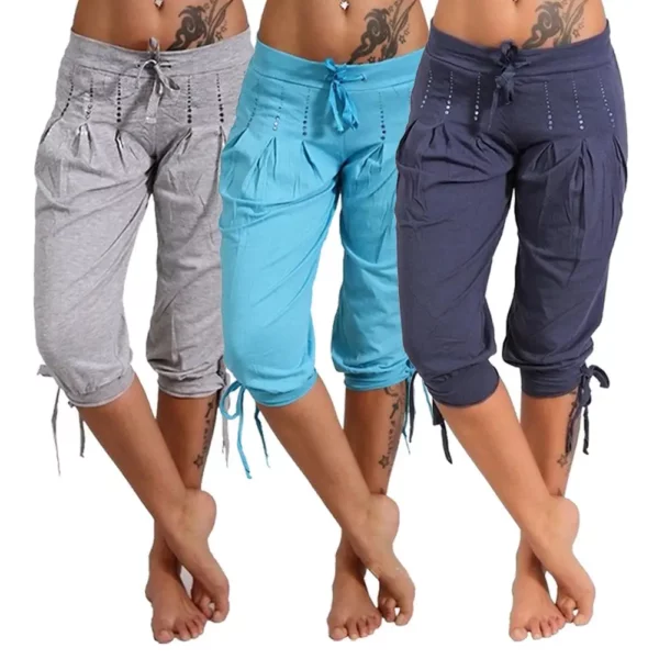 Sport Damesbroek Casual Laagbouw Trekkoord Strass Geplooide Sportbroek Korte Casual Skinny Broek Voor Dames