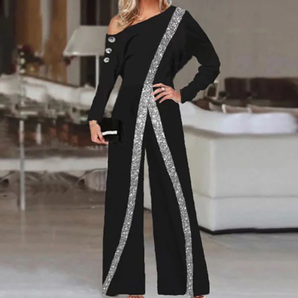 Vrouwen Jumpsuit Gestreepte Glitter Pailletten Party Jumpsuit Elegante Strapless Romper Lady Lente Herfst Wijde Pijpen Broek Боди Женское
