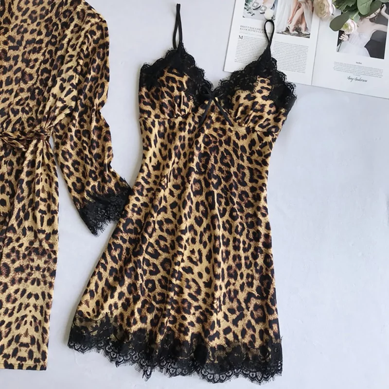 Sexy Luipaard Bedrukt Intimi Draadloze Randloze Pyjama Kanten Nachtjurk Zijde Ondergoed Nachtkleding No Pad Lingerie Ropa De Mujer - Image 2