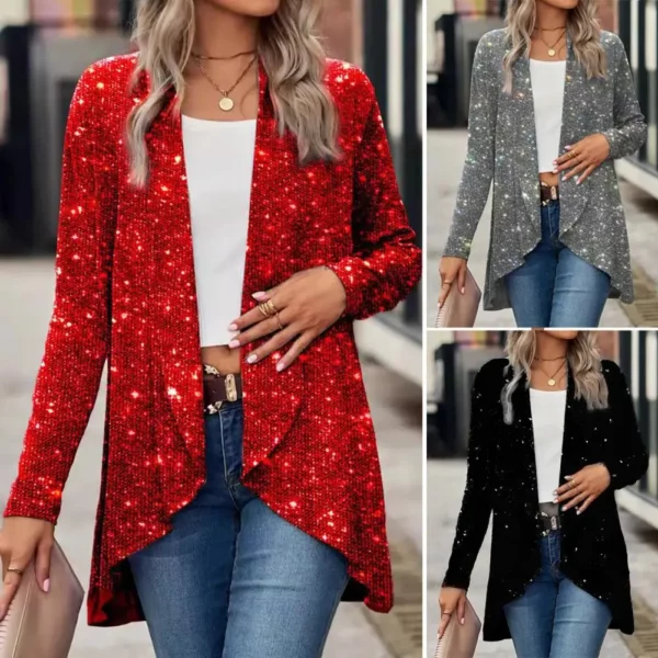 Dame Pailletten Jas Open Stitch Vest Onregelmatige Zoom Lange Mouwen Effen Kleur Formeel Zakelijk Jasje Kantoor Woon-werkverkeer Bovenkleding