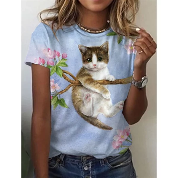 3d Honden Kattenprint T-Shirt Mode Dames T-Shirt Tops Kawaii Kleding Meisjes Harujuku T-Shirt Zomer O-hals Top Vrouwen Kleding 2024