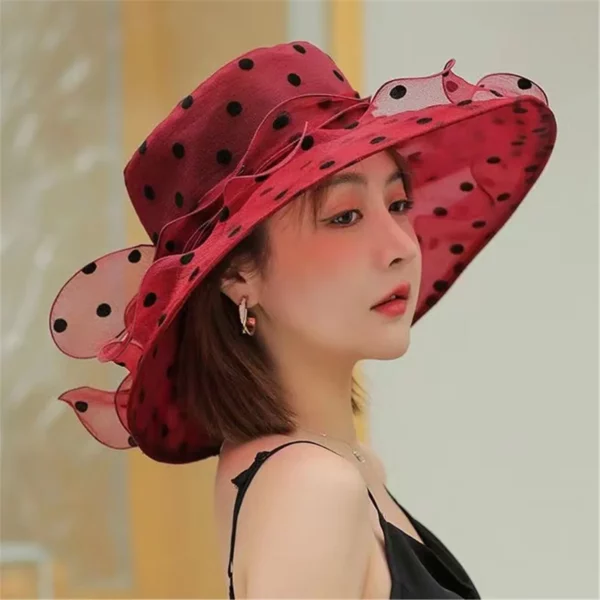 1Pc Nieuwe Mode Elegante Bloemen Organza Dot Mesh Kerk Hoed Voor Vrouwen Opvouwbare Bruiloft Feest Hoed Zomer Strand Bescherming Zonnekap