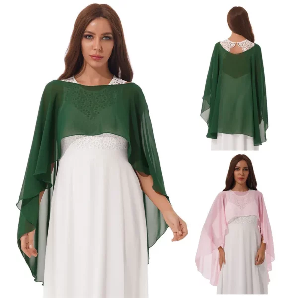 Korte voorkant en lange achterkant chiffon sjaal ronde hals bruid bruiloft zonbescherming shirt chiffon sjaal