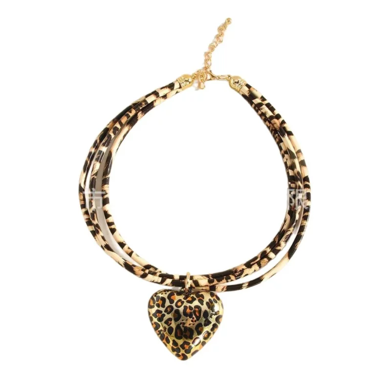 Punnk overdreven metalen hart hanger ketting voor vrouwen dubbele lagen vintage trendy luipaardprint kettingen voor vrouwen geschenken - Image 2