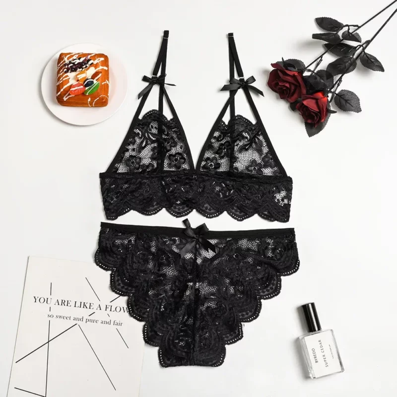 Sexy kanten vlinderknoop diepe V-verleidingsset grensoverschrijdend nieuwe collectie ondergoed attractie driepunts riemontwerp - Image 5