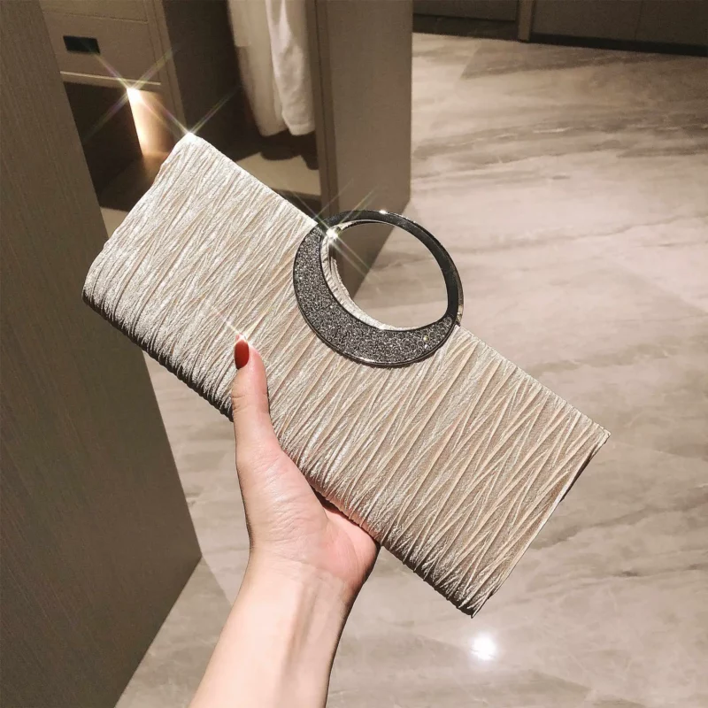 Vrouwen Strass Cirkel Handtas Effen Kleur Geplooide Vierkante Bankettassen Amerikaanse Mode Elegante Dame Dinertas - Image 3
