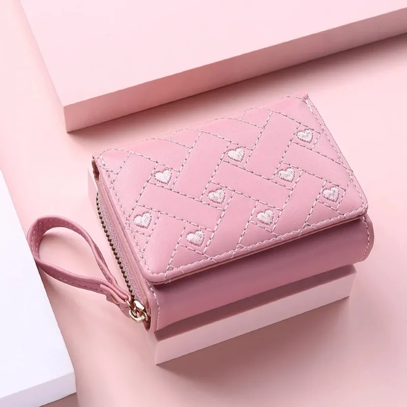 Women's Short Embroidered Love Zero Wallet Zipper Buckle Large Capacity Card Bag Versatile Fashion Simple - Image 3