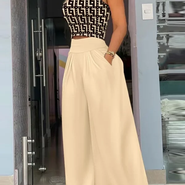 2025 Zomer Mode Afdrukken Tweedelige Set Vrouwen Casual Effen Mouwloze Tank Top Wijde Pijpen Broek Tweedelige Set Vrouwen