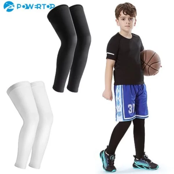 1 paar lange compressie beenmouwen voor kinderen, comfortabele antislip UV-bescherming brace-ondersteuning voor basketbal hardlopen fietsen