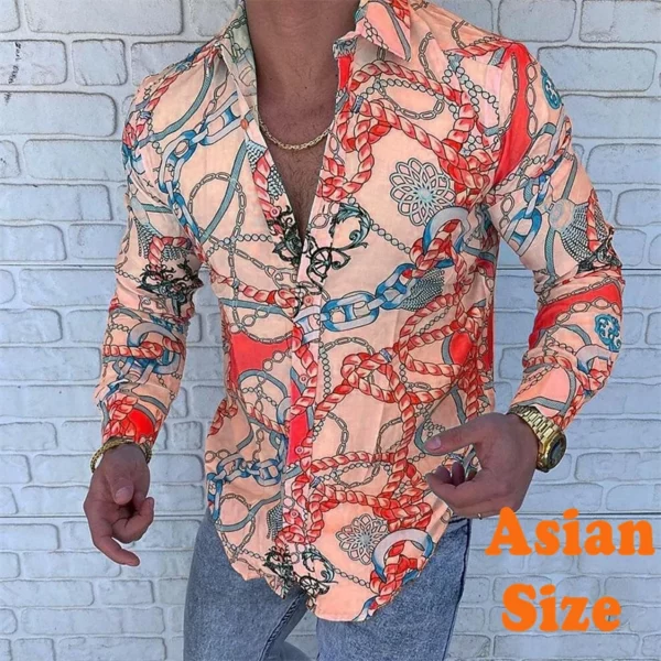 Luxe gouden formele herenoverhemden met lange mouwen, bloemenprint, knop, herenoverhemd, 2025, lente, modetrend, avondfeest, dinerblouse