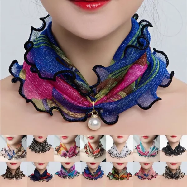 Elegante damessjaal schilderij print imitatieparel duurzame ruches rand dame hoofddoek banket nekwikkel sjaal
