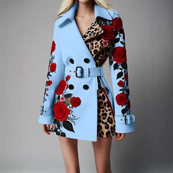 Nieuwe dames lente roos luipaardprint pakken lente kantoor elegante slanke lange mouwen jassen kleding met riem voor dames 2025, wit